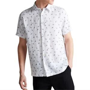 Ted Baker Charon Short Sleeve Carrot Print Linen Shirt‎ Size 6 US 2XL